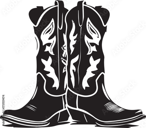 pair of cowboy boots  vector silhouette illustration