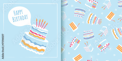 Happy birthday greeting card with cake vector