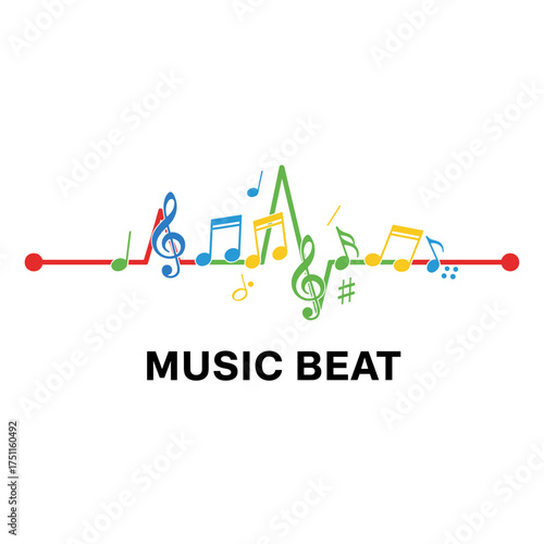 The heartbeat of music, a pulse line embellished with musical notes
