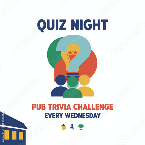 Vector illustration for a web banner background announcing a quiz night, featuring a modern pub team game held in a pub, bar, or nightclub with a questions game