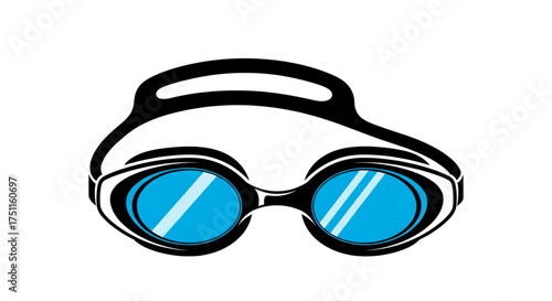 Swimming goggles vector image for water sports and swim gear equipment with clear blue lenses and black frame