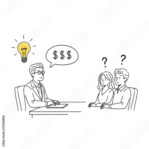 A financial advisor presents a moneymaking idea to a confused couple