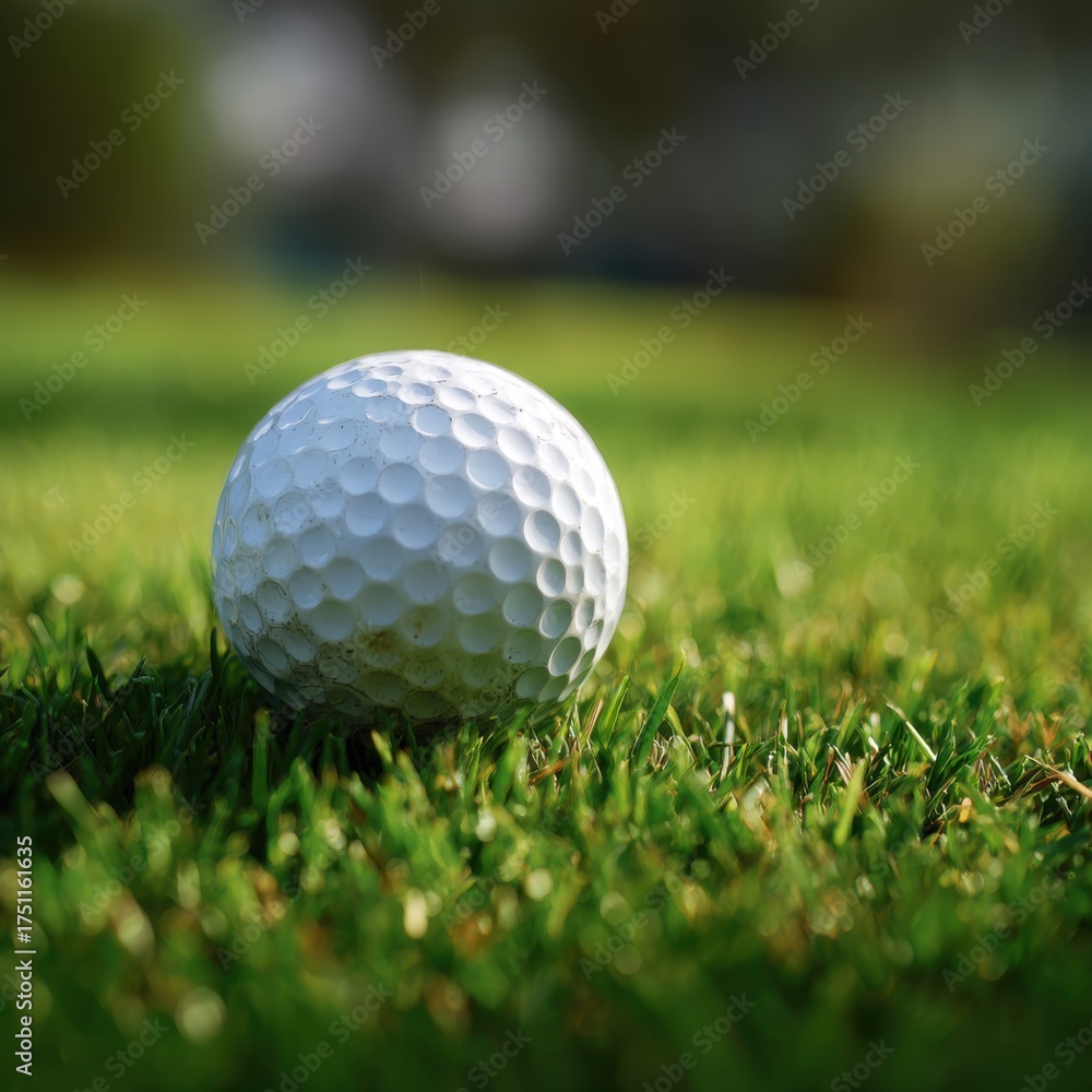 Obraz premium Golf ball resting on green grass, ready for the next shot.