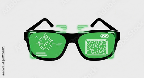 Augmented reality smart glasses with gps navigation compass and battery indicator technology eyewear device