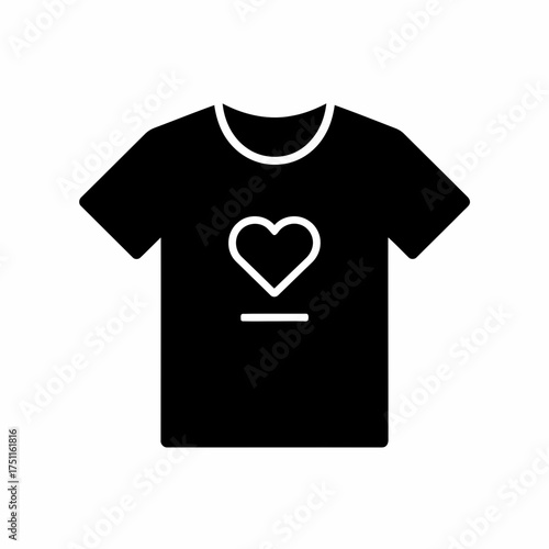 Black tshirt with a white heart outline and a horizontal line graphic on the front, isolated on a