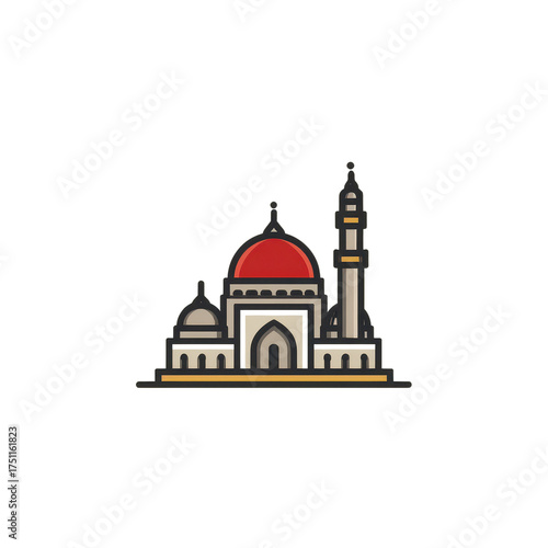 Wallpaper Mural High quality photo of a beautifully illustrated islamic mosque with a red dome and tall minaret isolated on transparent background Torontodigital.ca