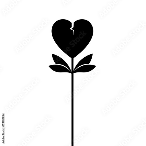 Black silhouette of a broken heart shaped flower with a crack in the center