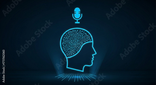Ai powered voice assistant technology concept with human brain and microphone illustration design vector