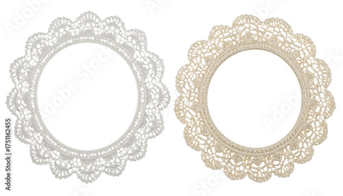 Two round lace pattern frame designs isolated on transparent background