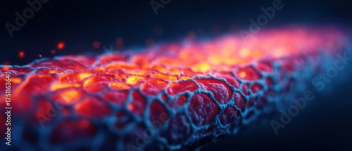 Biological Molecule Function concept. Abstract glowing surface with vibrant colors and textures