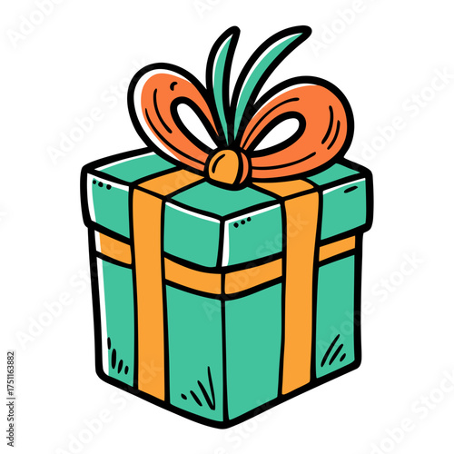 Doodle Style Present Illustration – Hand-Drawn Gift Box Vector Isolated on White