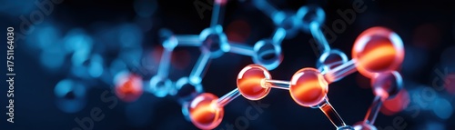 Biological Molecule Function concept. Abstract molecular structure with vibrant colors and lights.