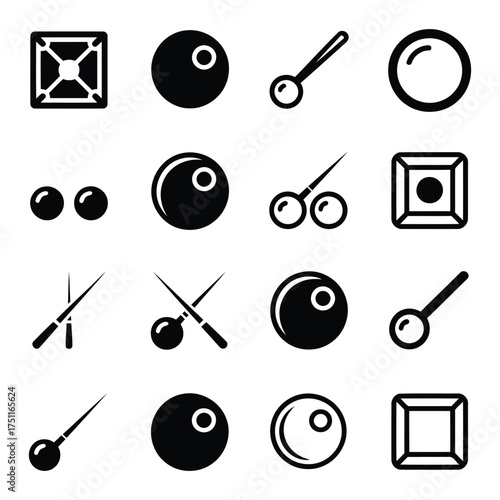 Collection of billiard game icons and symbols