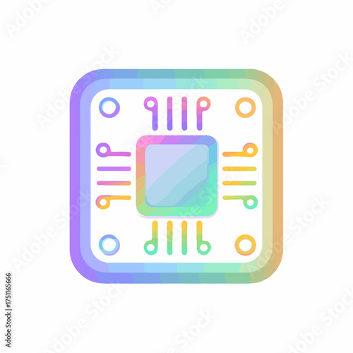 Neon CPU Chip in Minimalist Vector Style