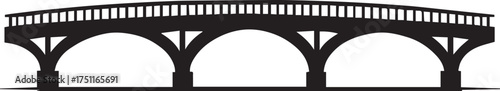 A multi-arched bridge with railings black silhouette