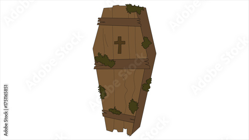 Scary Wooden Coffin Box Vector Illustration for Halloween