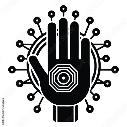Robotic Hand Holding Glowing Microchip with Futuristic Data Rings on White Background