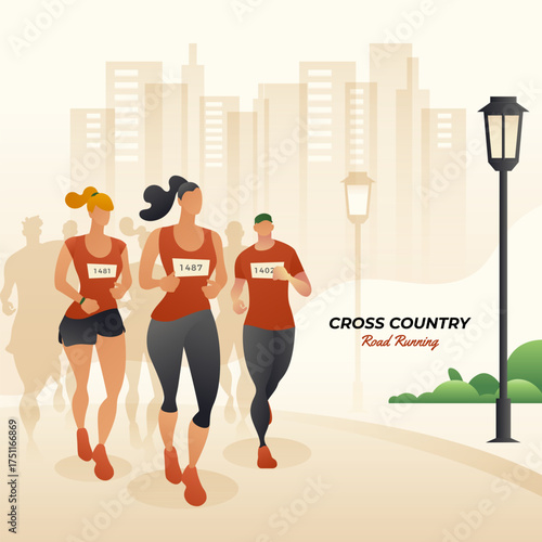 Vector illustration of a city marathon road race