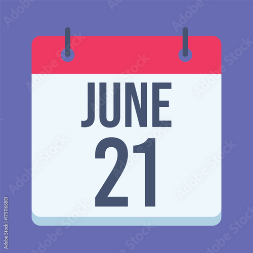 21 June International Yoga Day Calendar. Blue Background. Isolated Vector Calendar.