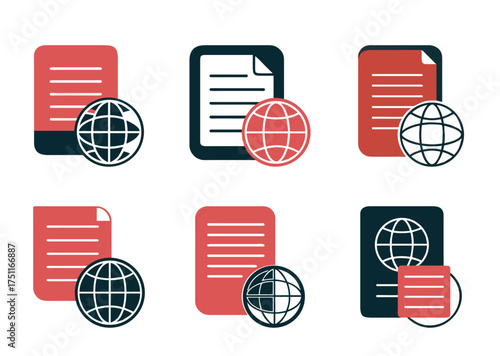 International Documentation and Global Communication Icon Set for Business and Education
