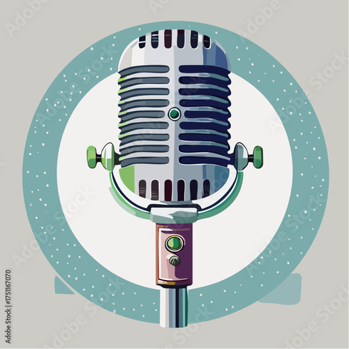 Vintage microphone illustration: capturing audio, vocal performance, studio recording