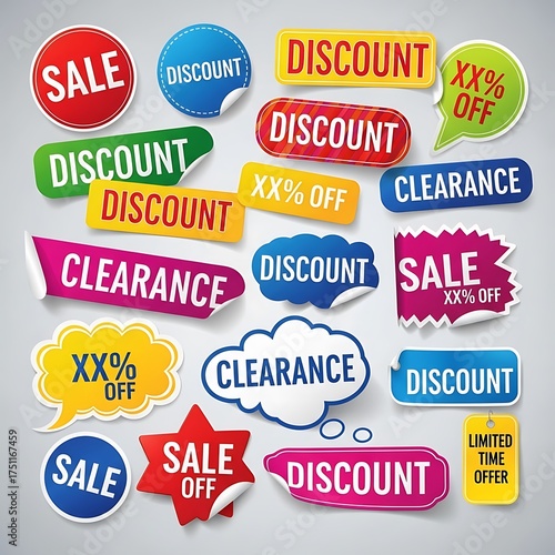 Colorful Sale and Discount Stickers for Marketing Campaigns.
