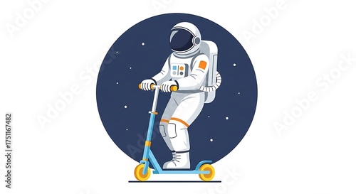 Astronaut on Scooter in Space - A Whimsical Journey Through the Cosmos.