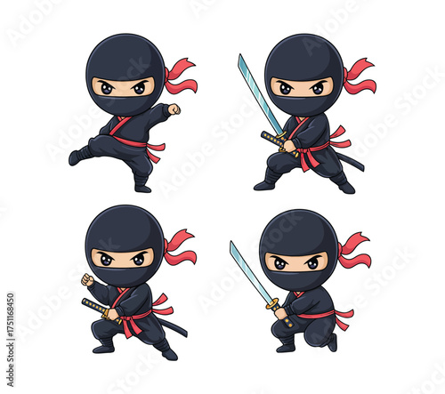 Cartoon ninja character set