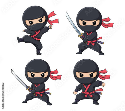 Cartoon ninja character set