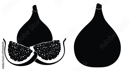 Fig Illustration: a minimalist silhouette of a juicy fig and slices, showcasing its elegant lines and rich textures, embodying the natural allure of the fruit.