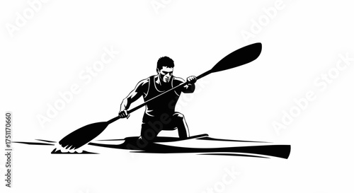 Determined kayaker paddling powerfully through water, racing to victory