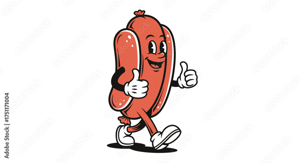 Fototapeta premium Happy Retro Cartoon Hot Dog Mascot Giving Thumbs Up