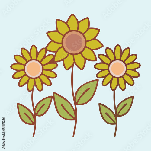 Color Sunflower Lineout Vector Icon – Minimalist Illustration on White Background.