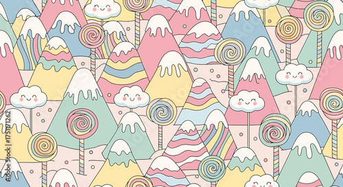 Whimsical Pastel Candy Mountain Seamless Pattern