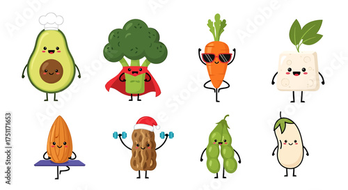 Adorable Cartoon Healthy Plant-Based Food Characters