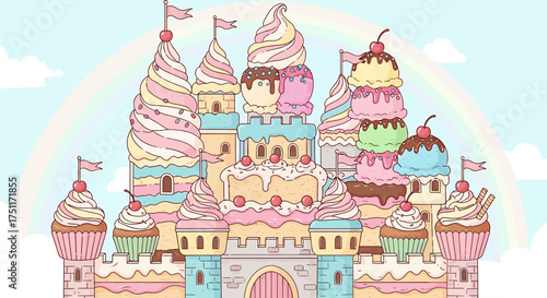 Whimsical Dessert Castle Made of Sweets and Ice Cream
