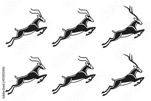 Minimalist antelope sprinting icon set in black and yellow
