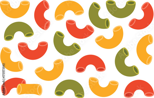 Colorful elbow macaroni pasta seamless pattern food background vector design