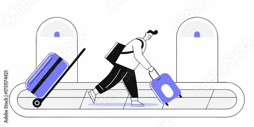 Man Traveler Airport Luggage Baggage Claim Arrival Departure Travel Vacation Journey