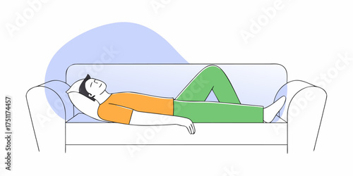 Man Taking a Rest on Couch Relaxing Sleeping Napping Leisure Time Line Art Illustration