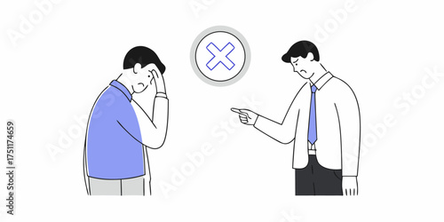 Misunderstanding Illustration with Pointing Finger and Cross Mark Circle