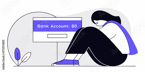 Zero Funds Despair: Woman's Financial Distress Facing Empty Bank Account Overview