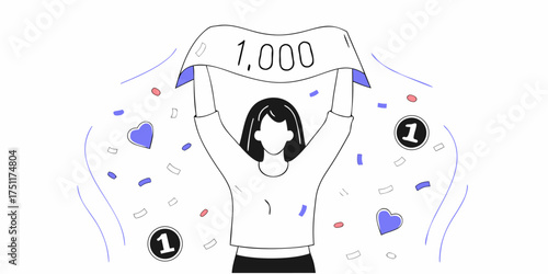 1,000 Followers Celebration: Cheerful Person Holding Banner Achievement and Community