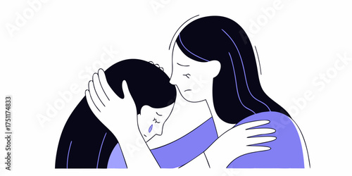 Consoling Hugging Offering woman hugs another showing compassion, Isolated on white illustration