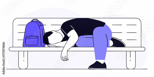Exhausted student napping on public bench after long day of studying isolated vector