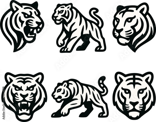 Stylized Tiger Head Logos, Template for design mascot, label, badge, emblem or other branding	