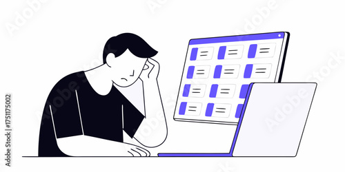 Frustrated Content Creator Working on Computer Screen Full of Image Data