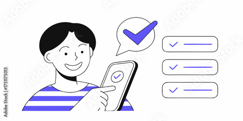 Man Using Phone To Accomplish Task with Check Marks
