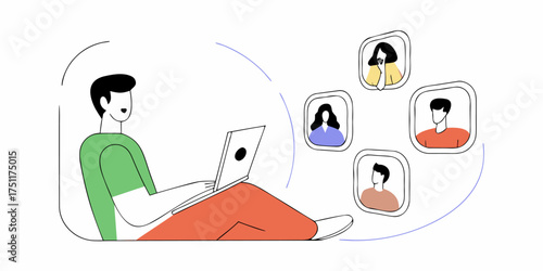 Virtual Meeting Chatting People Group Using Laptop For Video Call