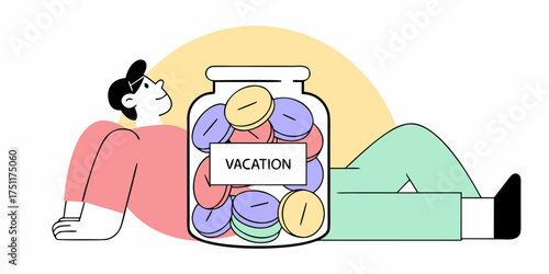 Man Dreaming of Vacation Savings Illustration Vector Graphic Design Element Isolated Concept